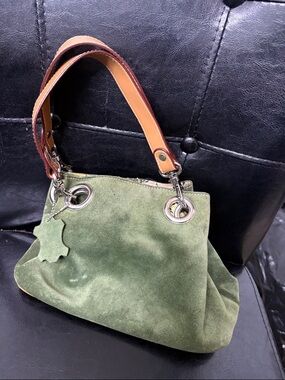 Amanda Smith Olive Suede Shoulder Bag with Tan Leather Strap